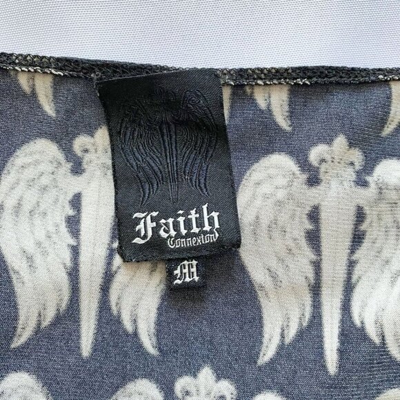 FAITH CONNEXION BLACK COMBO ALLOVER WINGS HALTER STRETCH LONG DRESS - M - Picture 6 of 9